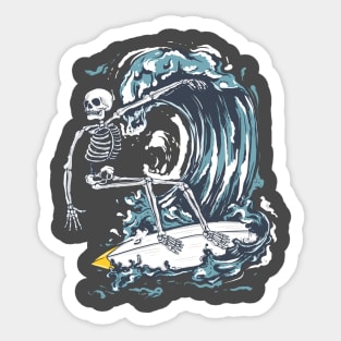 Skeleton skull surfing on the wave Sticker